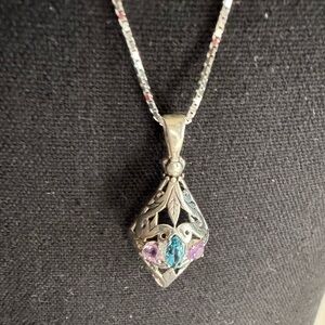 Sterling Silver Pendant Necklace Amethyst & Aquamarine
